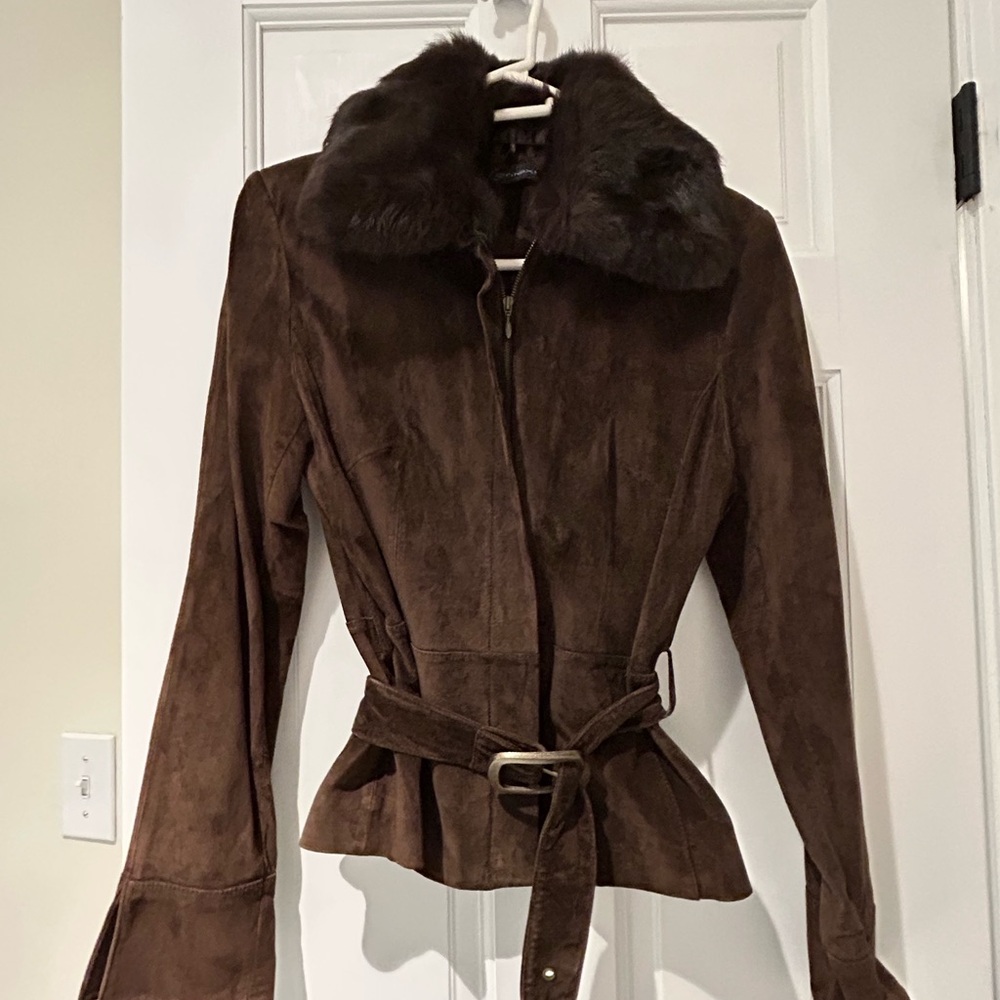 Context Brown Teddy Jacket with Faux Fur Collar
